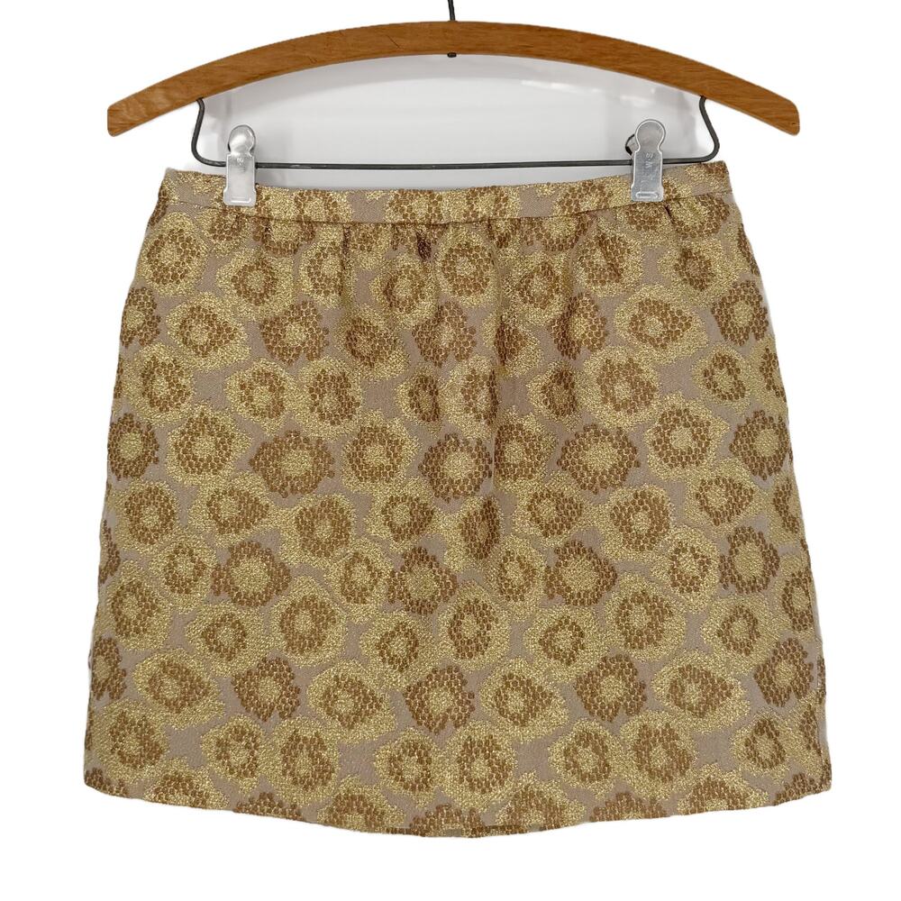 J. Crew Goldenrod Jacquard Mini Skirt Womens size 0 Gold Metallic - Picture 15 of 16